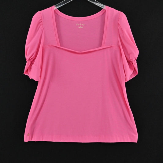 Lilly Pulitzer Womens Jessie Top Size XL Cockatoo Pink Square Neck Short Sleeve