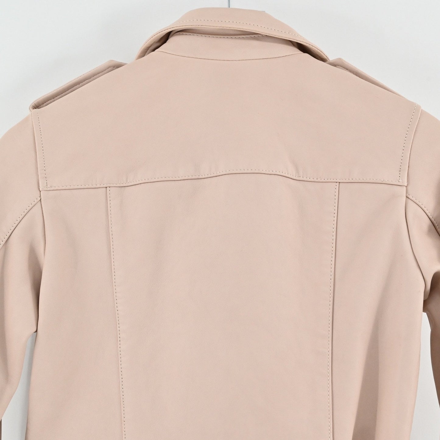 AllSaints Balfern Leather Biker Jacket Size 4 Beige Pink Lamb Rocker Edgy Moto