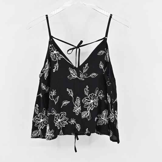Anthropologie Top Womens Sz S Black Embroidered Ivory Floral The Impeccable Pig