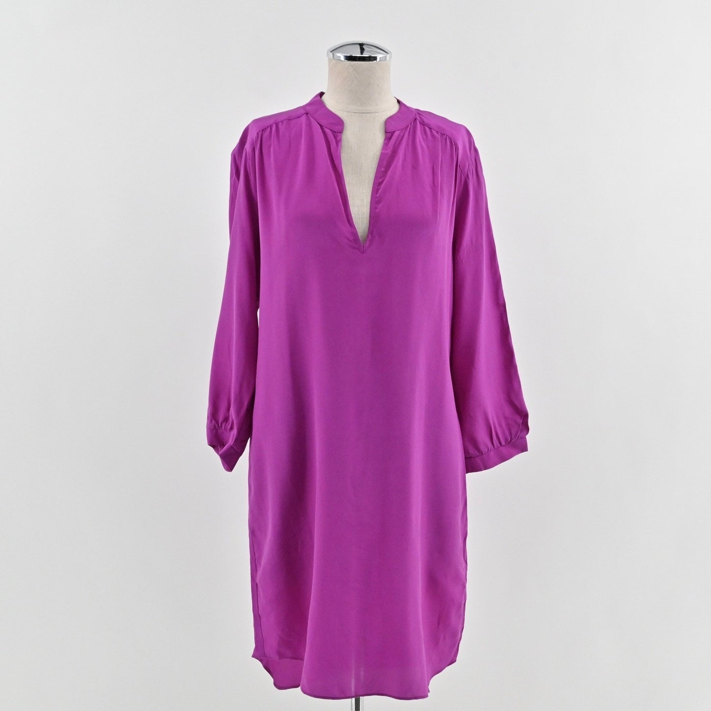 Amanda Uprichard Womens Silk Dress S Purple Vibrant Elegant V Neck Long Sleeve
