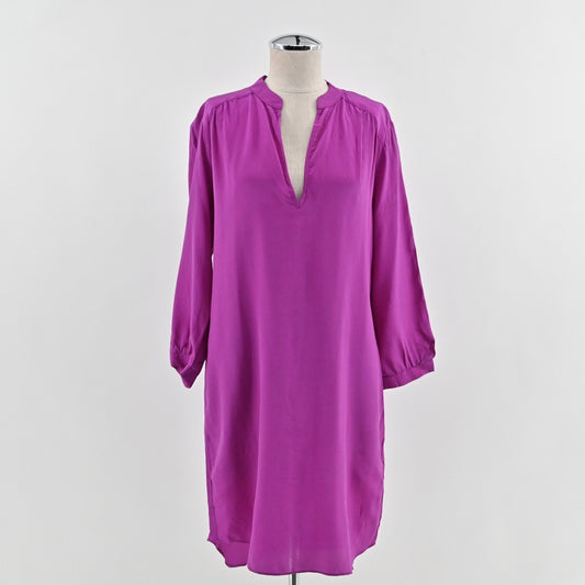 Amanda Uprichard Womens Silk Dress S Purple Vibrant Elegant V Neck Long Sleeve