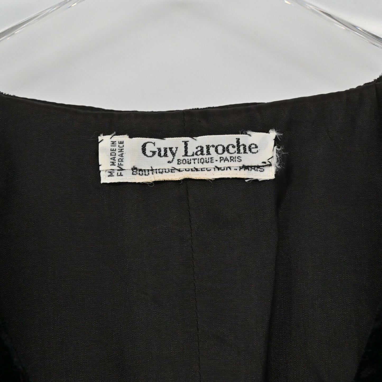 Vtg GUY LAROCHE Dress Womens Size M Long Sleeve Black Velvet Button Front VNeck