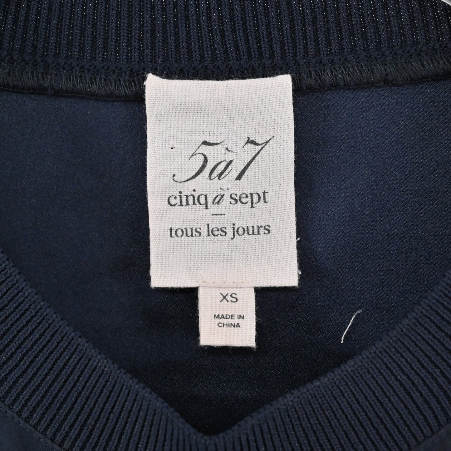Cinq a Sept Womens Lenore Silk Navy Top Size XS Sleeveless Ruffle Tank Blouse