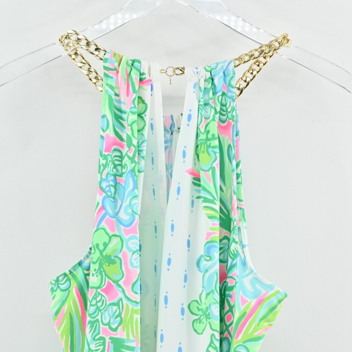 Lilly Pulitzer Bowen Top Size XL Coconut Row Engineered Knit Halter Chain Strap