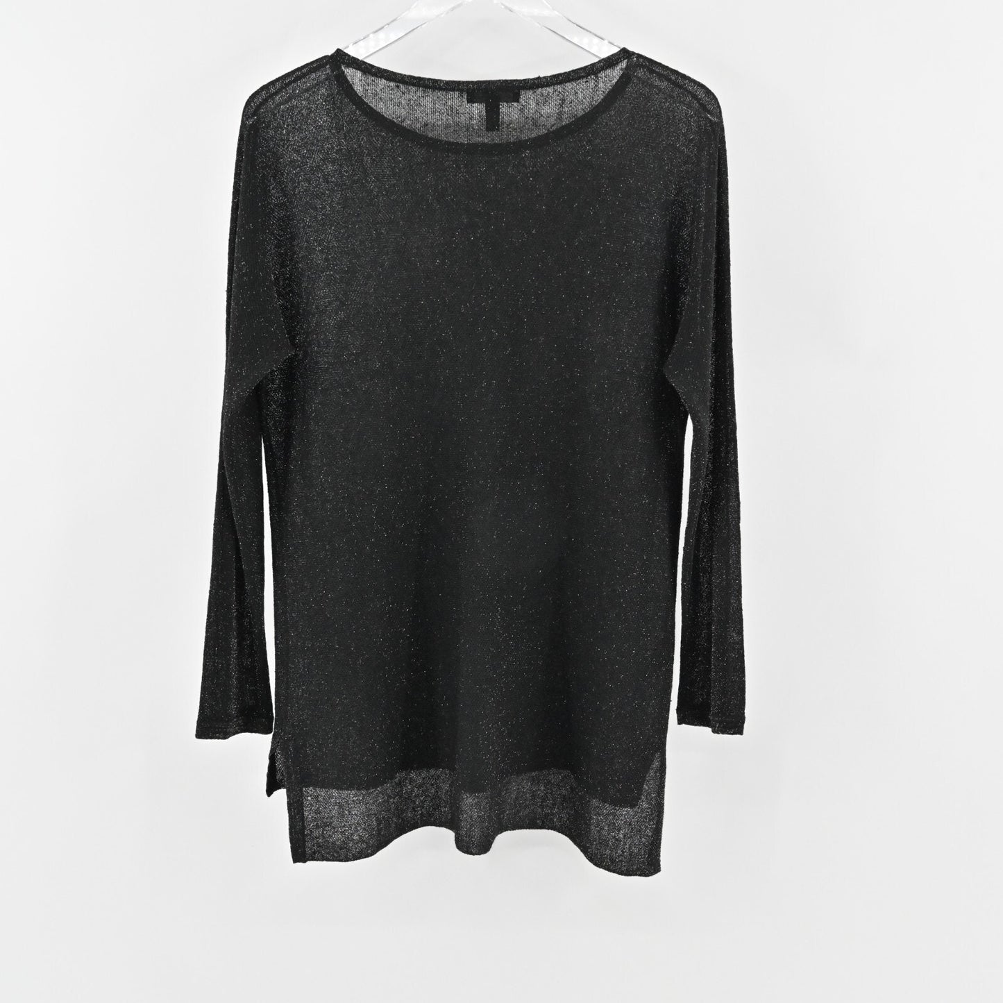 EILEEN FISHER Top Womens Size XS Black Linen Blend Bateau Neck Sparkle Tunic
