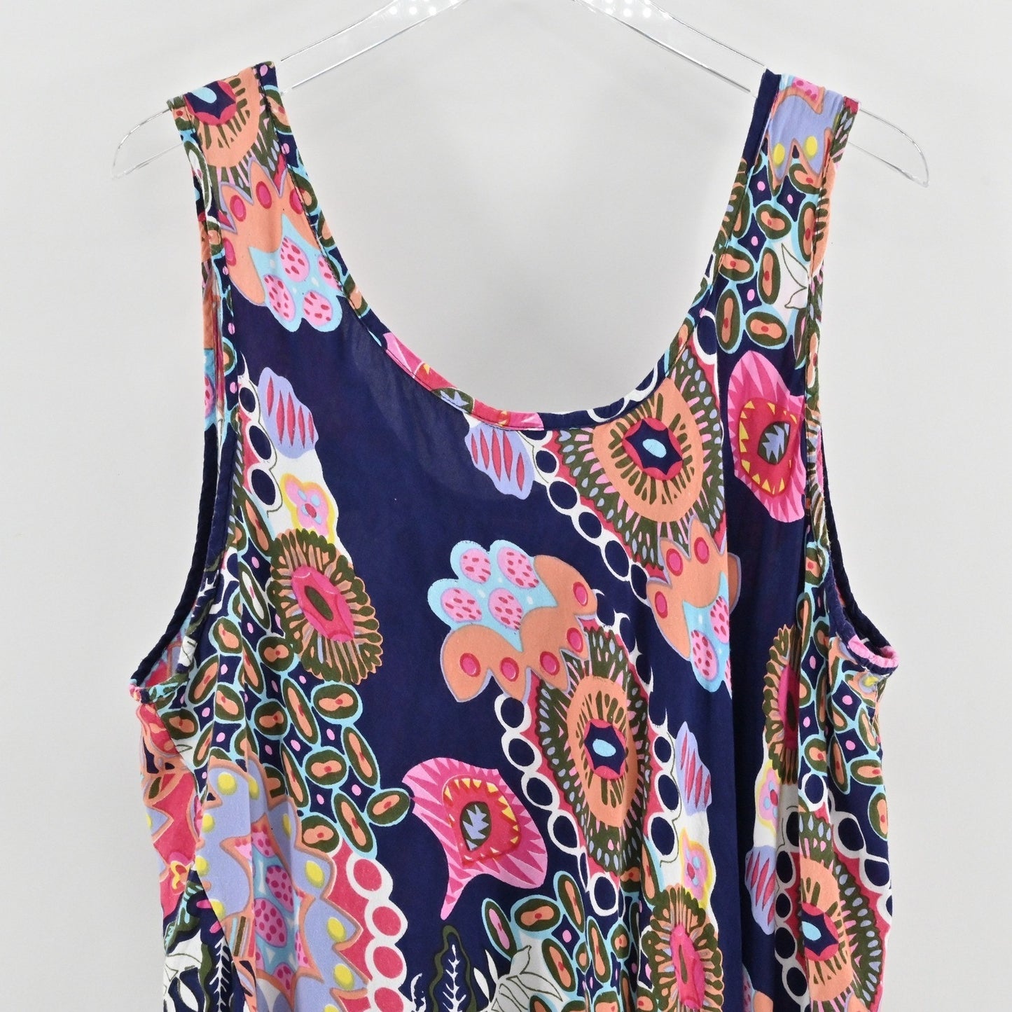 Vtg 90s Floral Midi Dress Size 1X Wanderlust Vibrant Sleeveless Bloomcore Boho