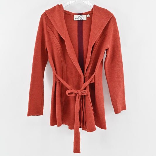 ANTHROPOLOGIE Sweater Womens Size S Rosie Neira Boiled Wool Hooeded Tie Cardigan