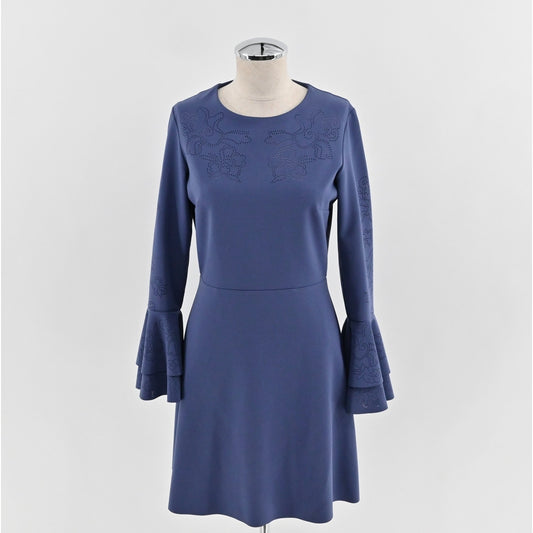 Parker Orlando Blue Dress Size 4 Perforated Detail Bell Sleeve ALine Mini