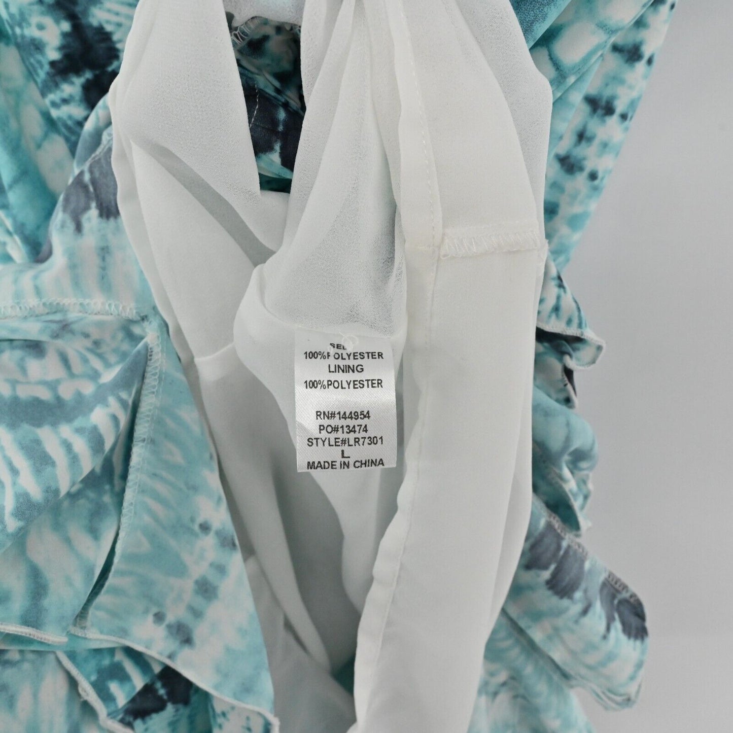 LUXXEL Romper Womens Size L Short Sleeve VNeck Turquoise Printed Tie Waist Frill