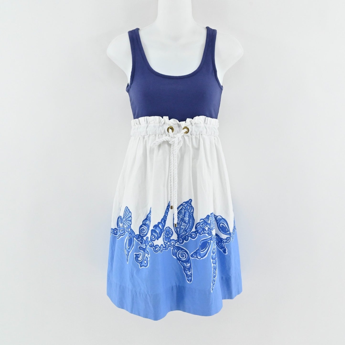 Lilly Pulitzer Nettie Dress Size XS Fallin In Love Blue Rope Belt Nautical Beach