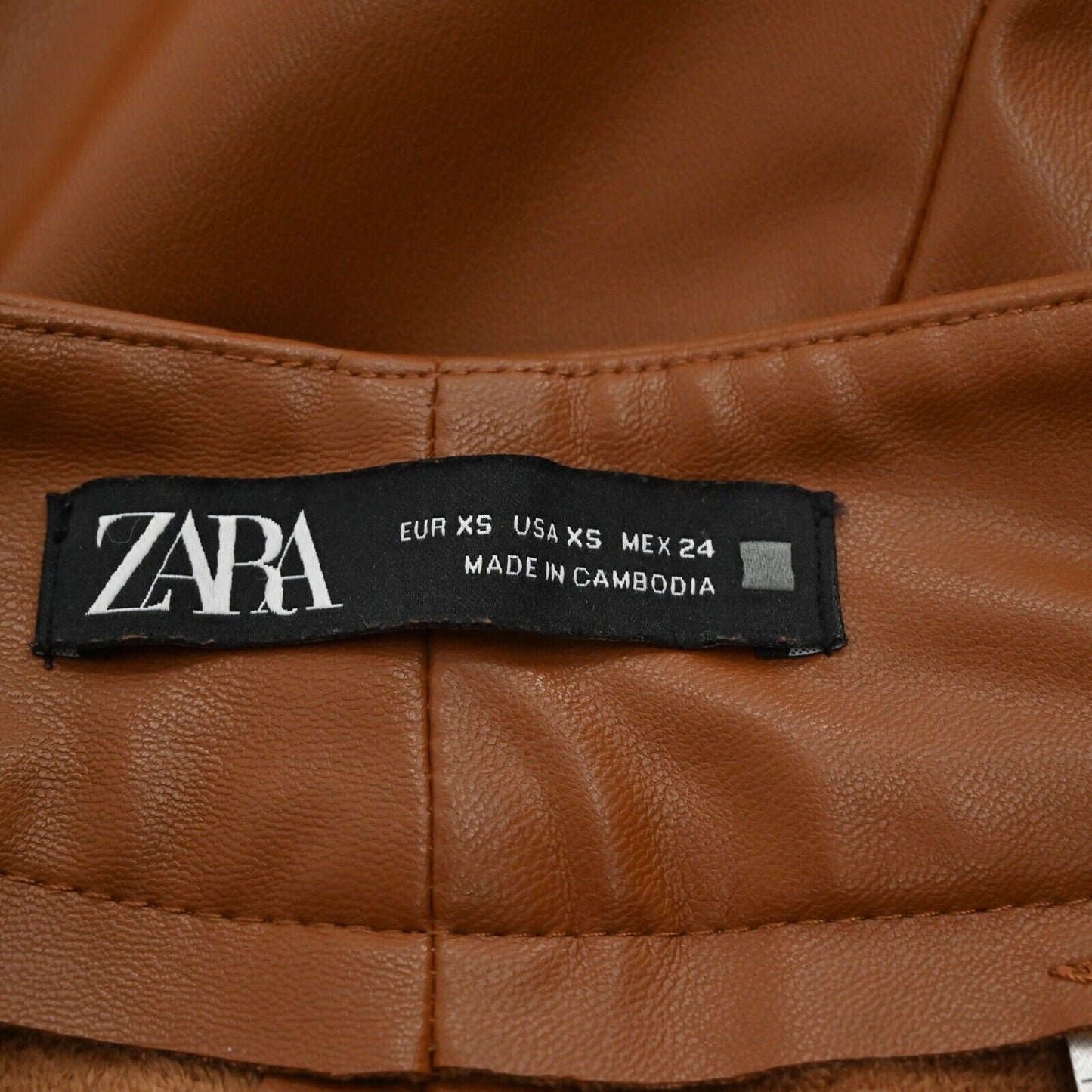 ZARA Pants Womens Size XS Brown Faux Leather High Rise Button Fly Straight Leg