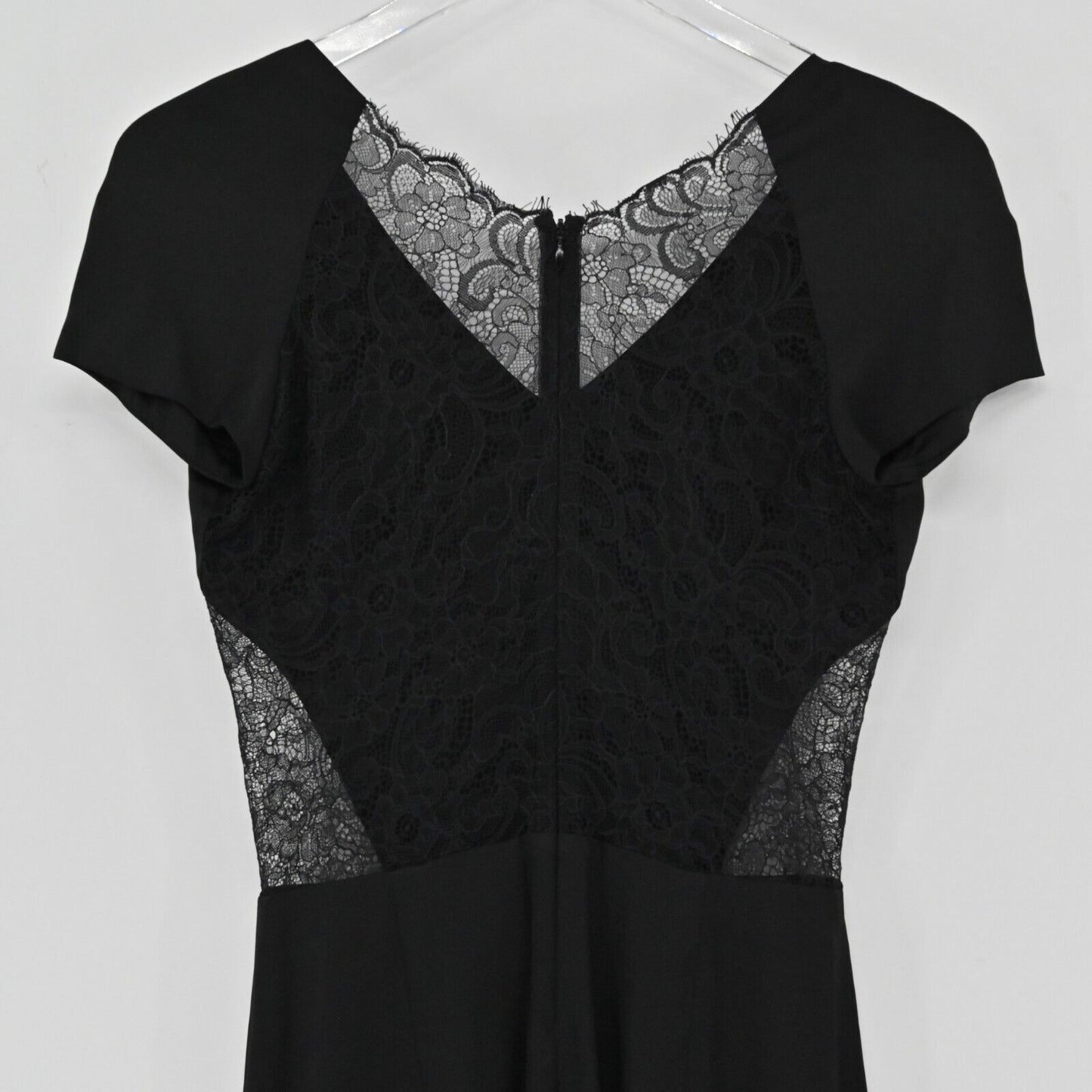 BARNEYS NEW YORK Dress Womens Sz 2 CO OP Black Short Sleeve VNeck Lace Back Silk