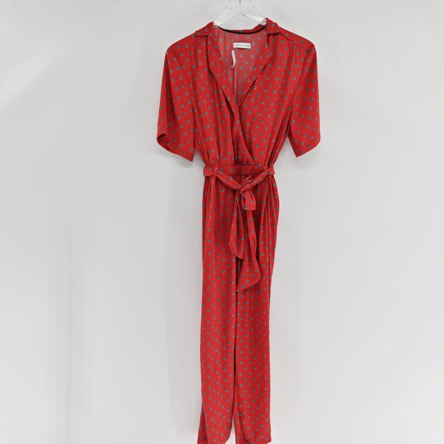 URBAN OUTFITTERS Womens Red Floral Jumpsuit Size XS Romper Belt Boho Chic Retro