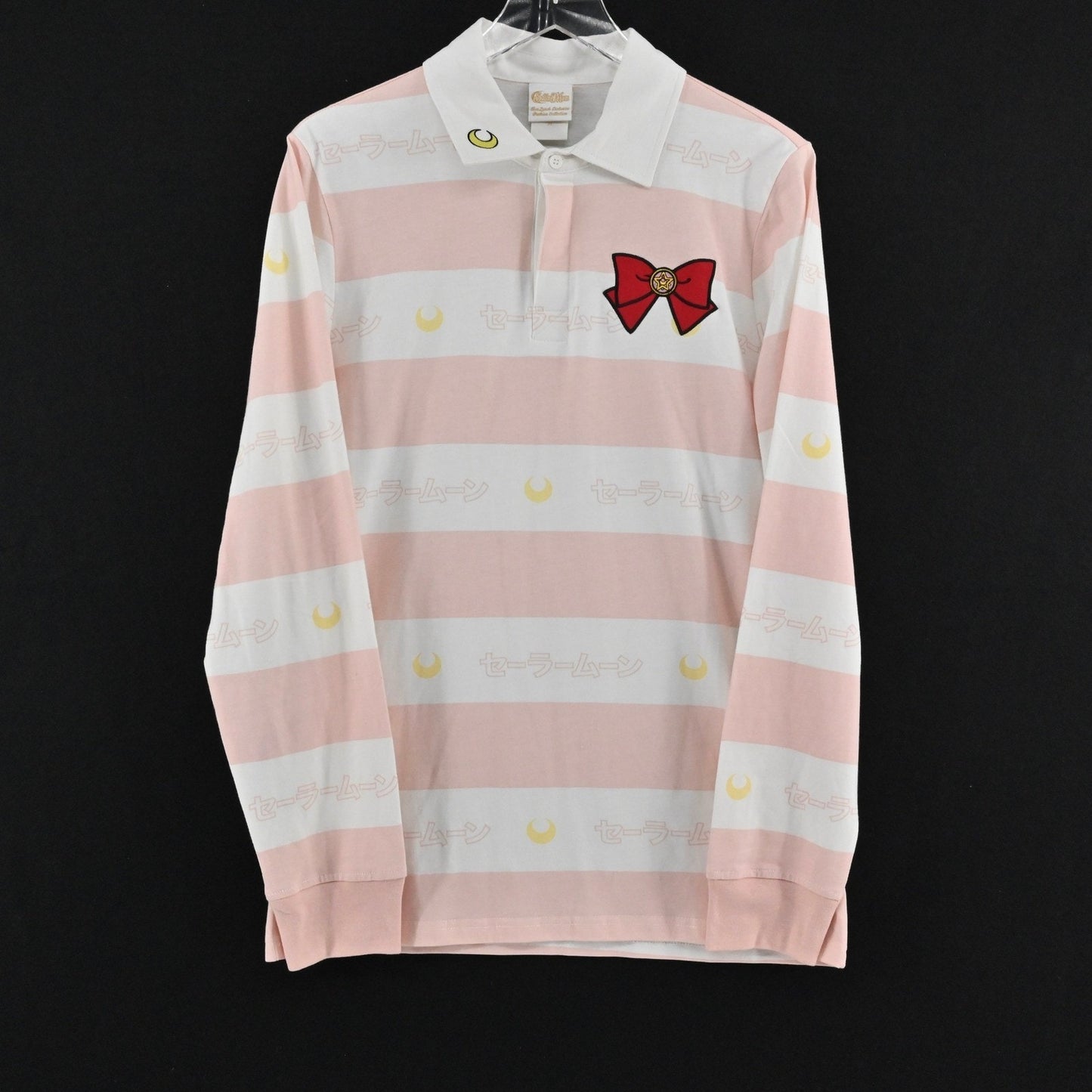 Sailor Moon Pink Stripe Long Sleeve Polo Shirt Size M Anime BoxLunch Exclusive