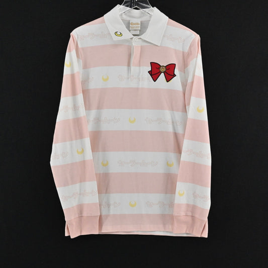 Sailor Moon Pink Stripe Long Sleeve Polo Shirt Size M Anime BoxLunch Exclusive