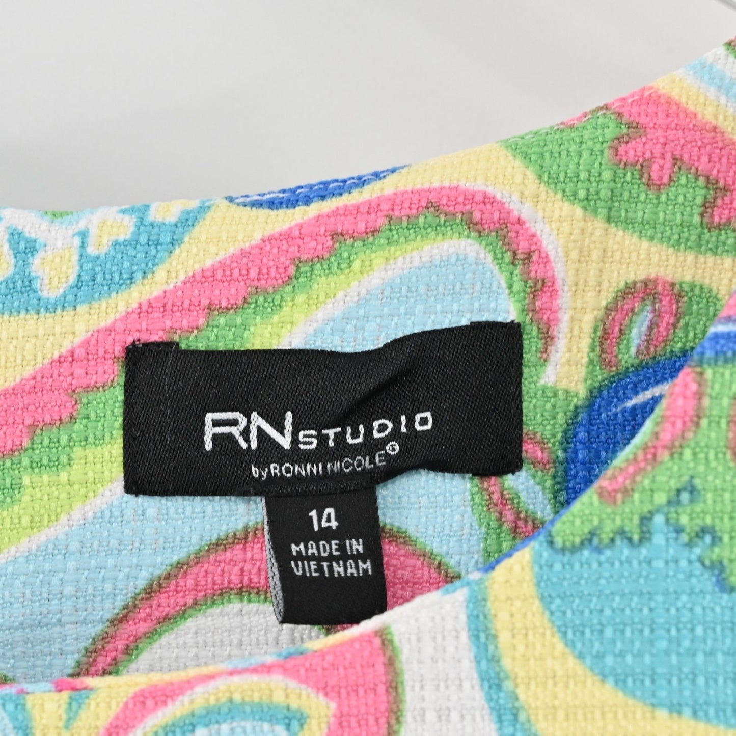 RN Studio Shift Dress Size 14 Ronni Nicole Colorful Paisley Print Sleeveless