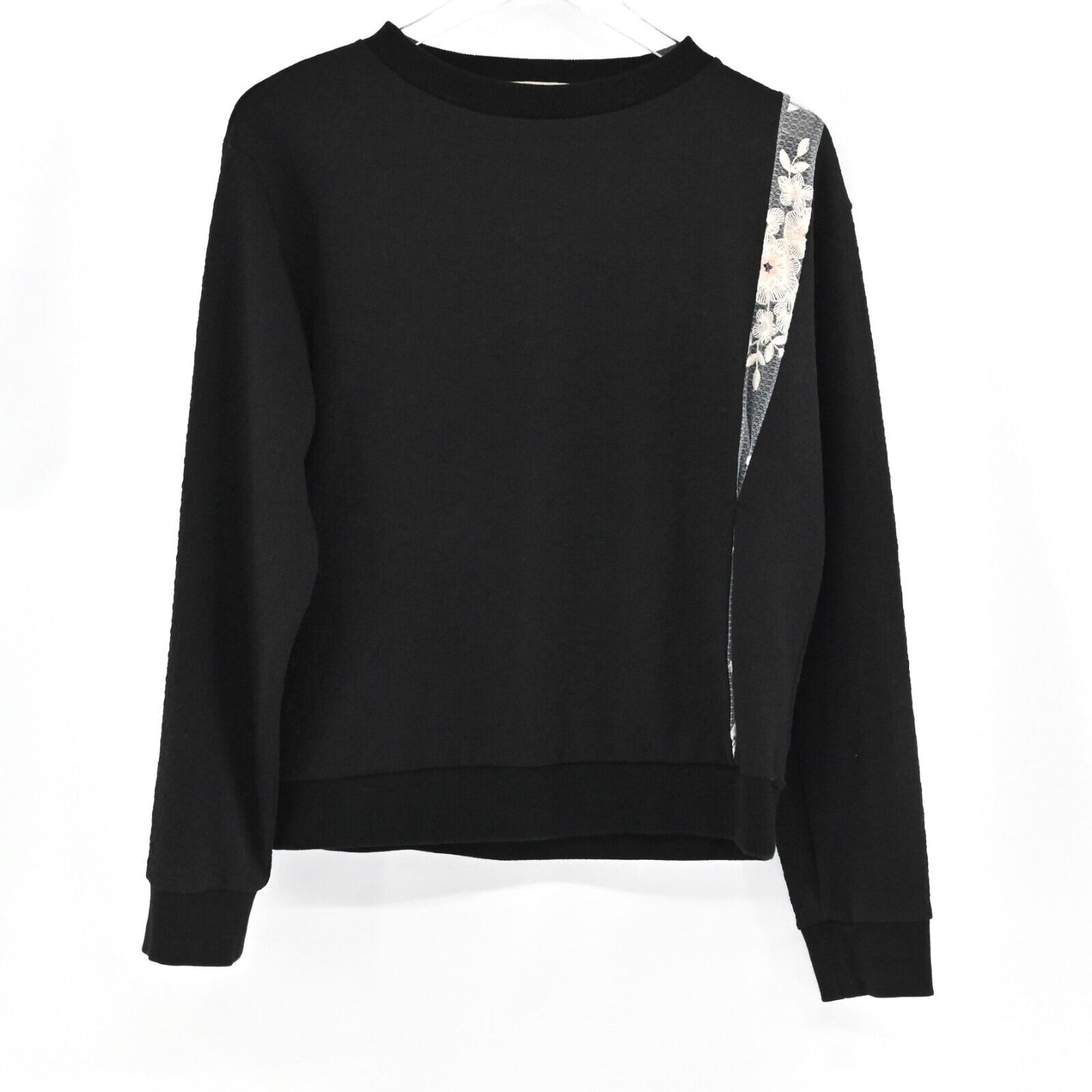 SAKU New York Sweatshirt Womens Sz M Black Ivory Floral Lace Textured Minimalist