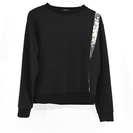 SAKU New York Sweatshirt Womens Sz M Black Ivory Floral Lace Textured Minimalist