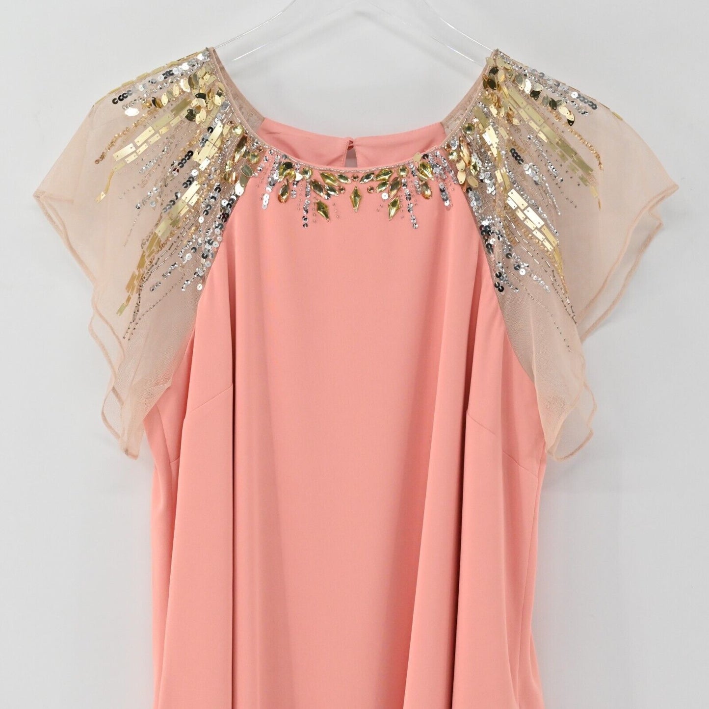 AIDAN MATTOX Dress Womens Size 14 Flutter Sleeve Embellished Beaded Sheath Peach