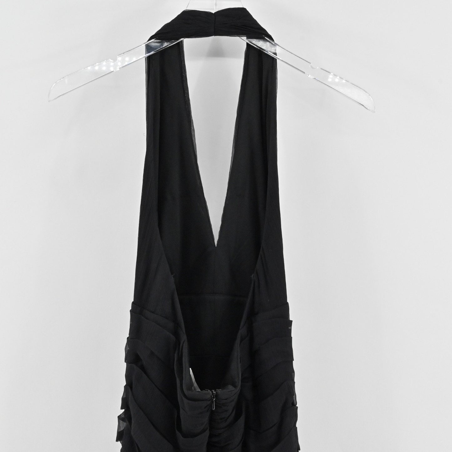 Vtg Y2k Tadashi Bodycon Cocktail Halter Dress Size 10 Black Silk Ruched LBD 90s