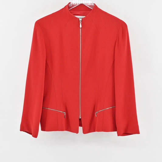 Vtg EMANUEL UNGARO Jacket Womens Size 8 Petite Solid Red Full Zip Blazer Classic