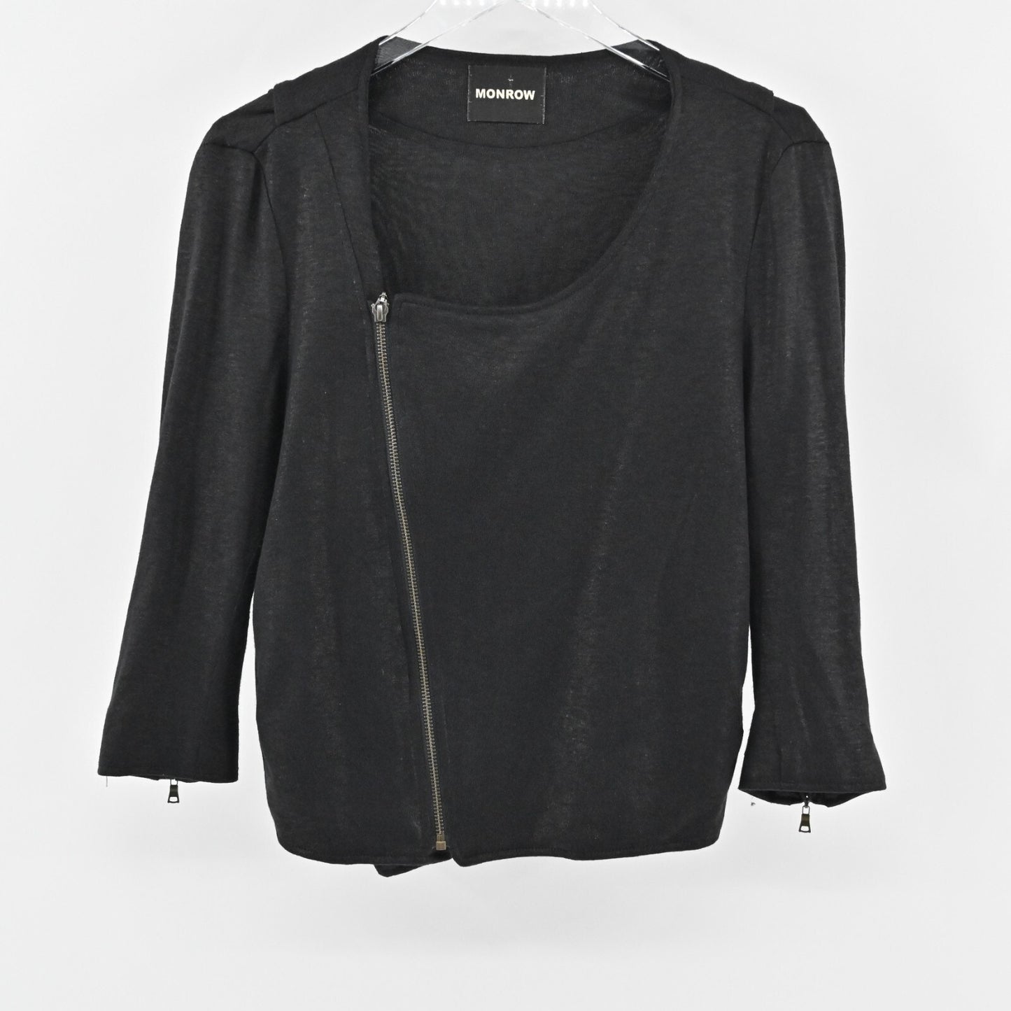 MONROW Jacket Womens Size M Black Linen Moto Asymmetrical Zip Front Rocker Chic