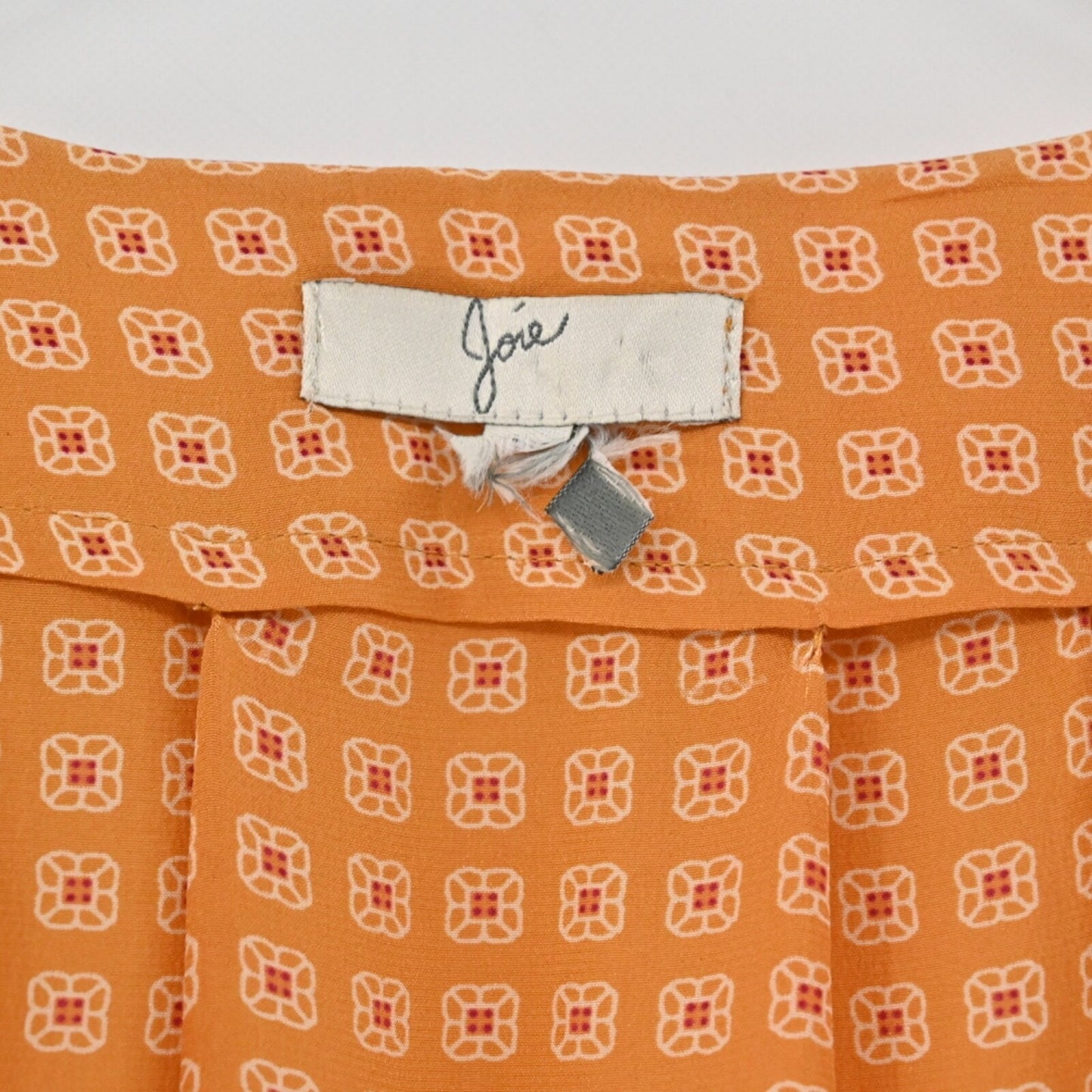 JOIE Womens 100% Silk Top Size M Orange Amy Scarf Print V Neck Long Sleeve Boho