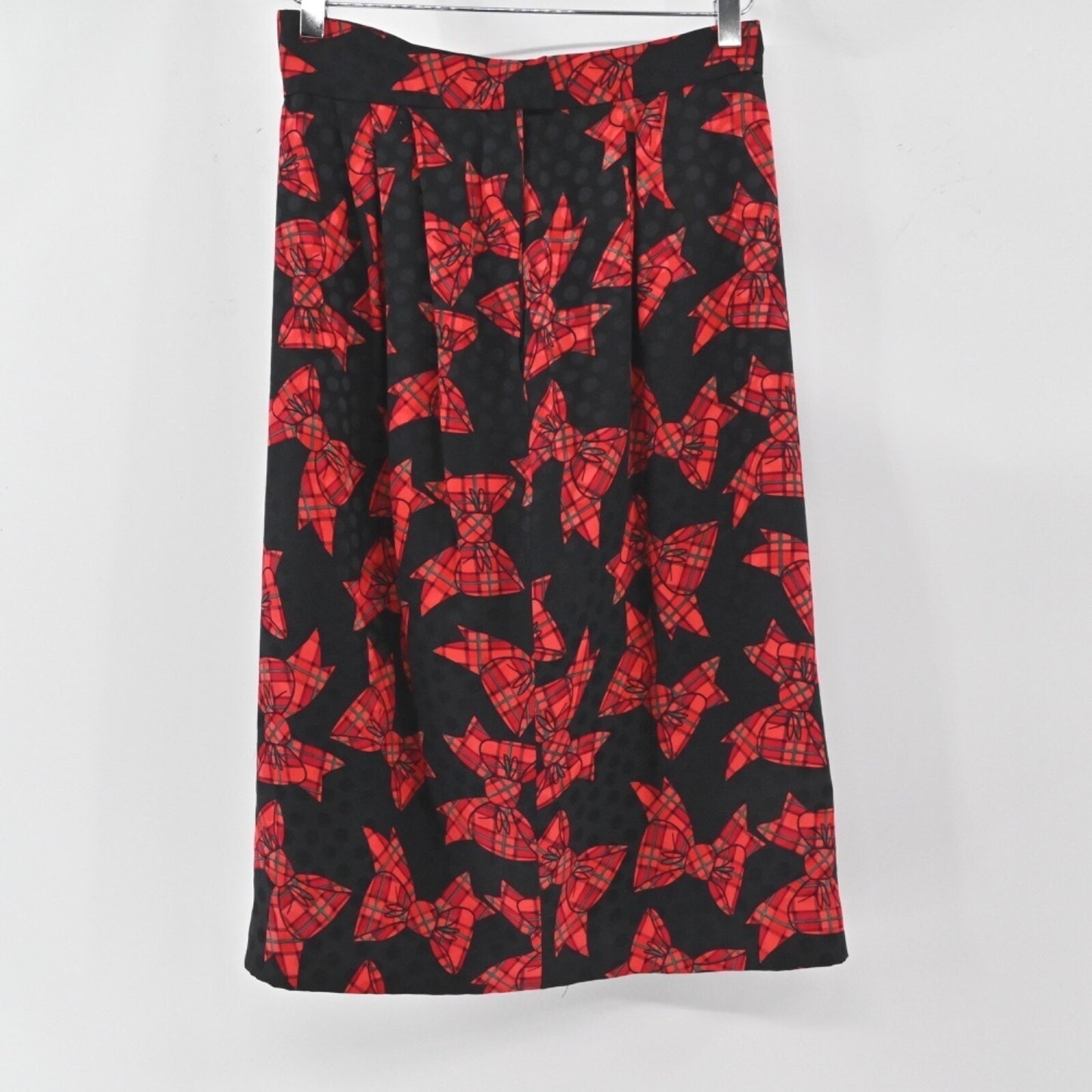 Vtg 80s Holiday Bow Silk Skirt Size 10 Black Red Pleated Ugly Christmas Party