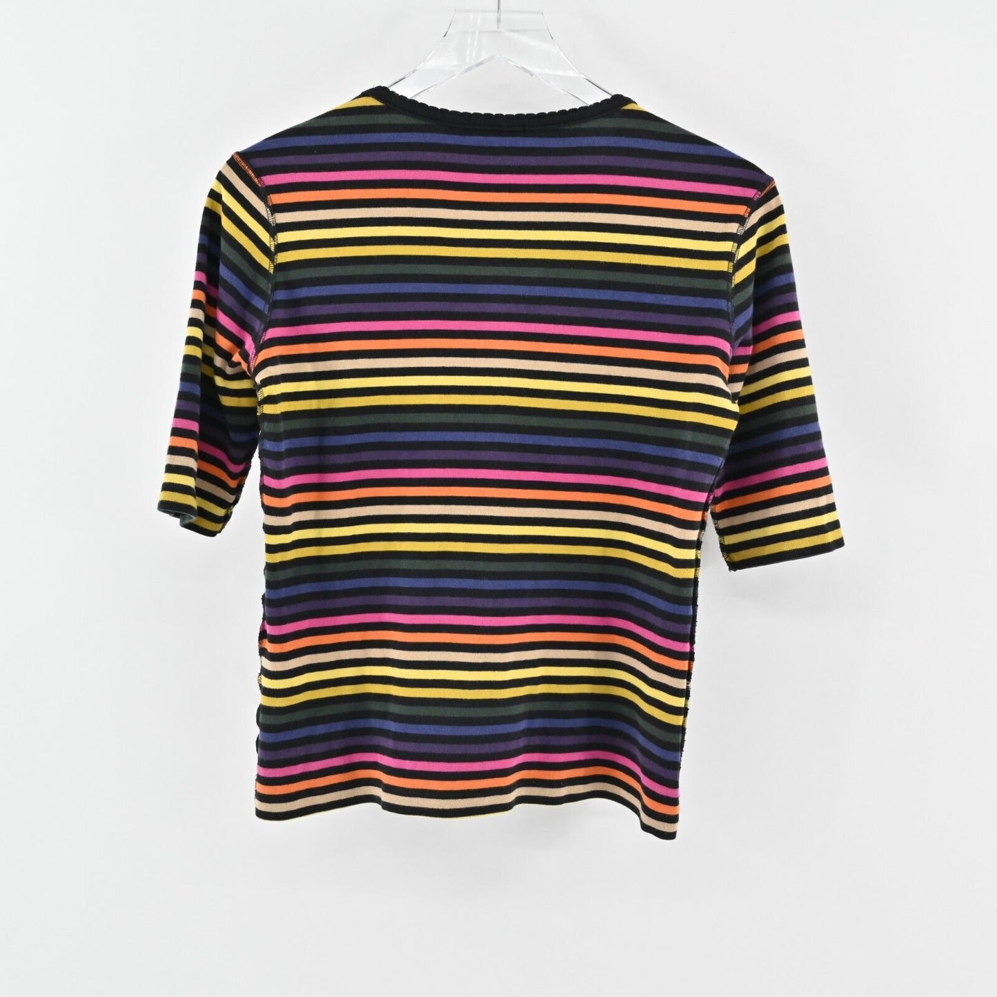 Vtg SONIA RYKIEL Top Womens Size L Multicolor Stripe Black Rhinestone Lips Logo