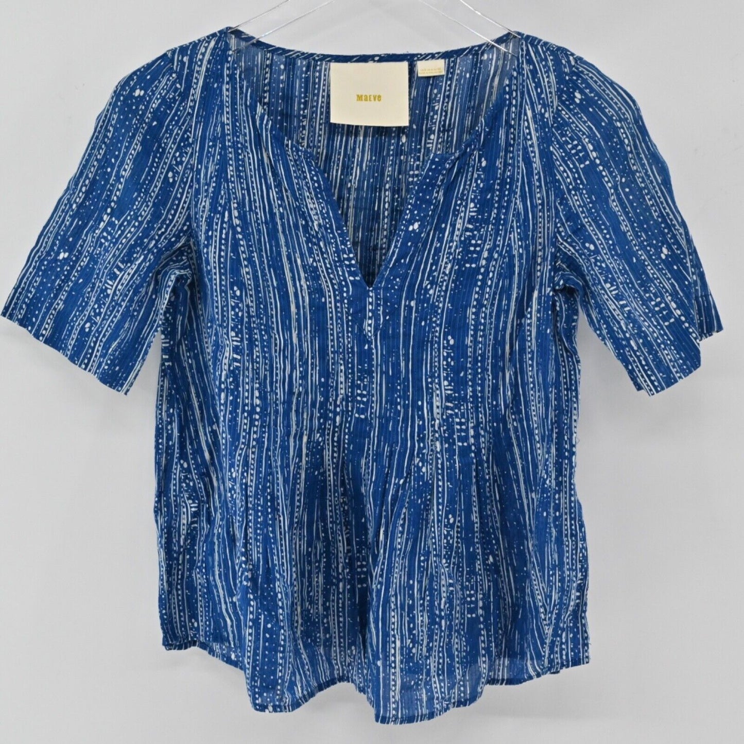 ANTHROPOLOGIE Top Womens Size 0 MAEVE Blue Stripe 100% Cotton Orchid Island Boho
