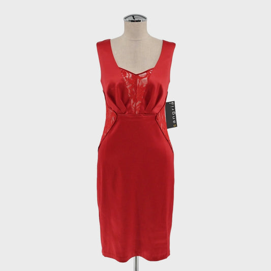 SANGRIA Womens Red Satin Dress Size 2 Lace Inlay Office Siren Cocktail Holiday