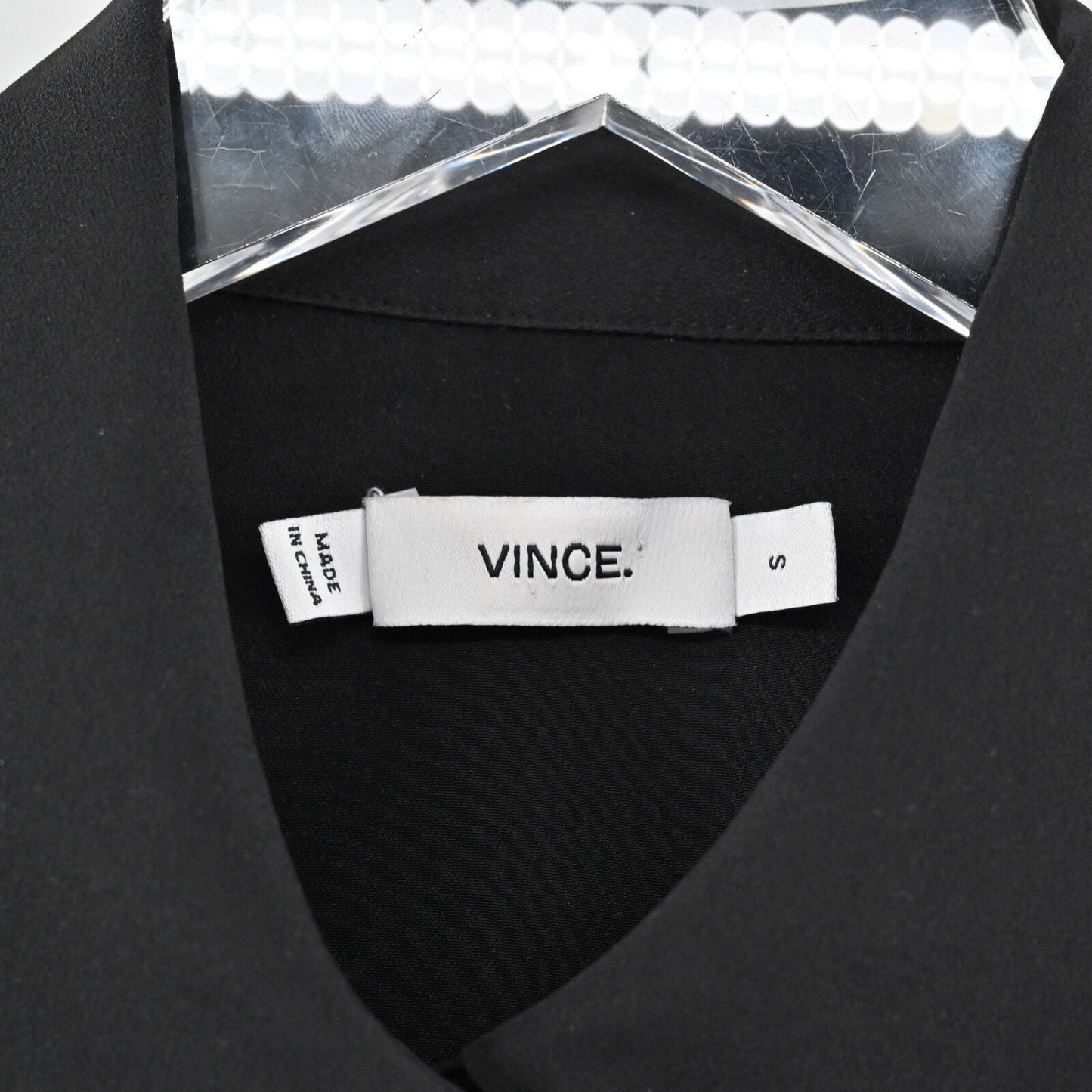 VINCE Womens Wavy Stripe Silk Top Sz S Black Long Sleeve Button Career Blouse