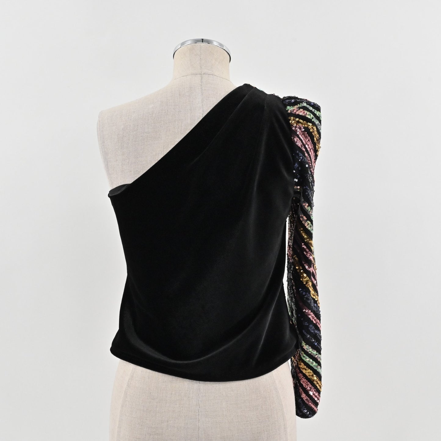 Self Portrait Womens Sequin One Shoulder Top Sz 2 Stripe Asymmetric Blouse