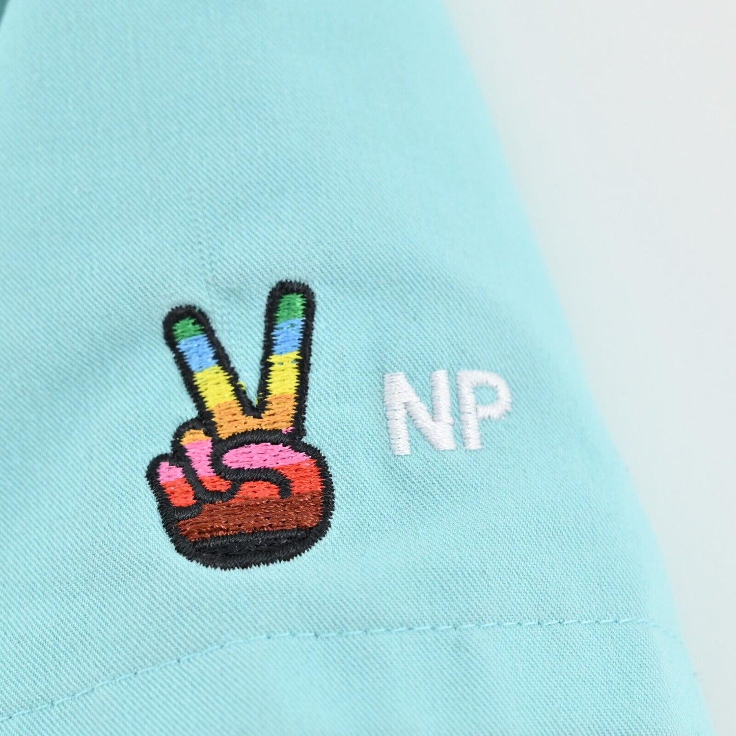 FIGS Scrub Top Womens Sz XS Casma Three Pocket VNeck Blue Rainbow NP Peace Sign