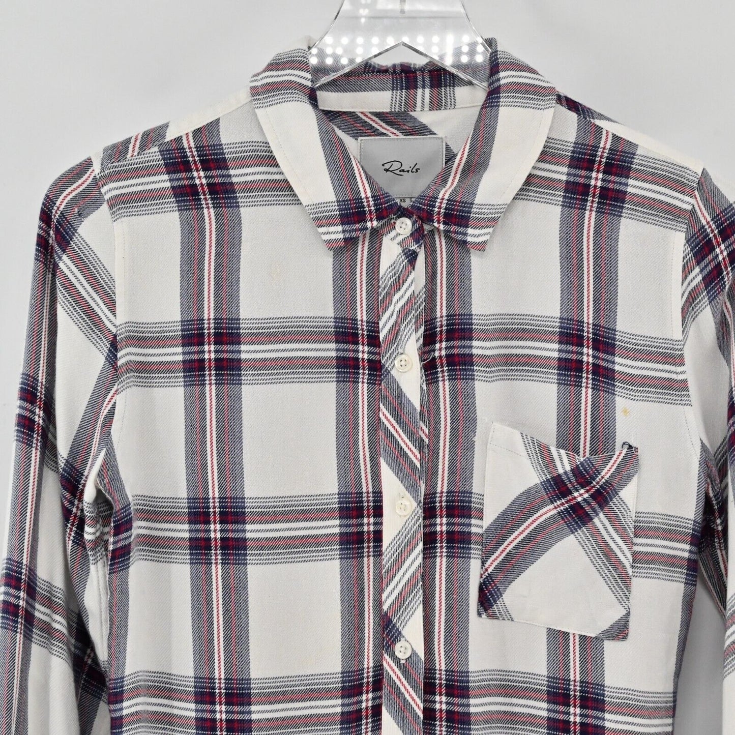 RAILS Top Womens Sz XS Hunter Button Down Plaid White Scarlet Long Sleeve Blouse