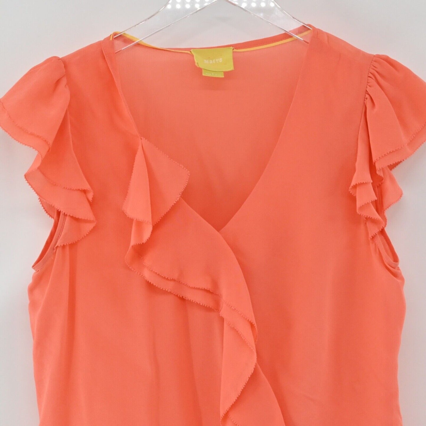 ANTHROPOLOGIE Top Womens Sz 2 MAEVE Orange 100% Silk Dipped Chroma Ruffle Blouse