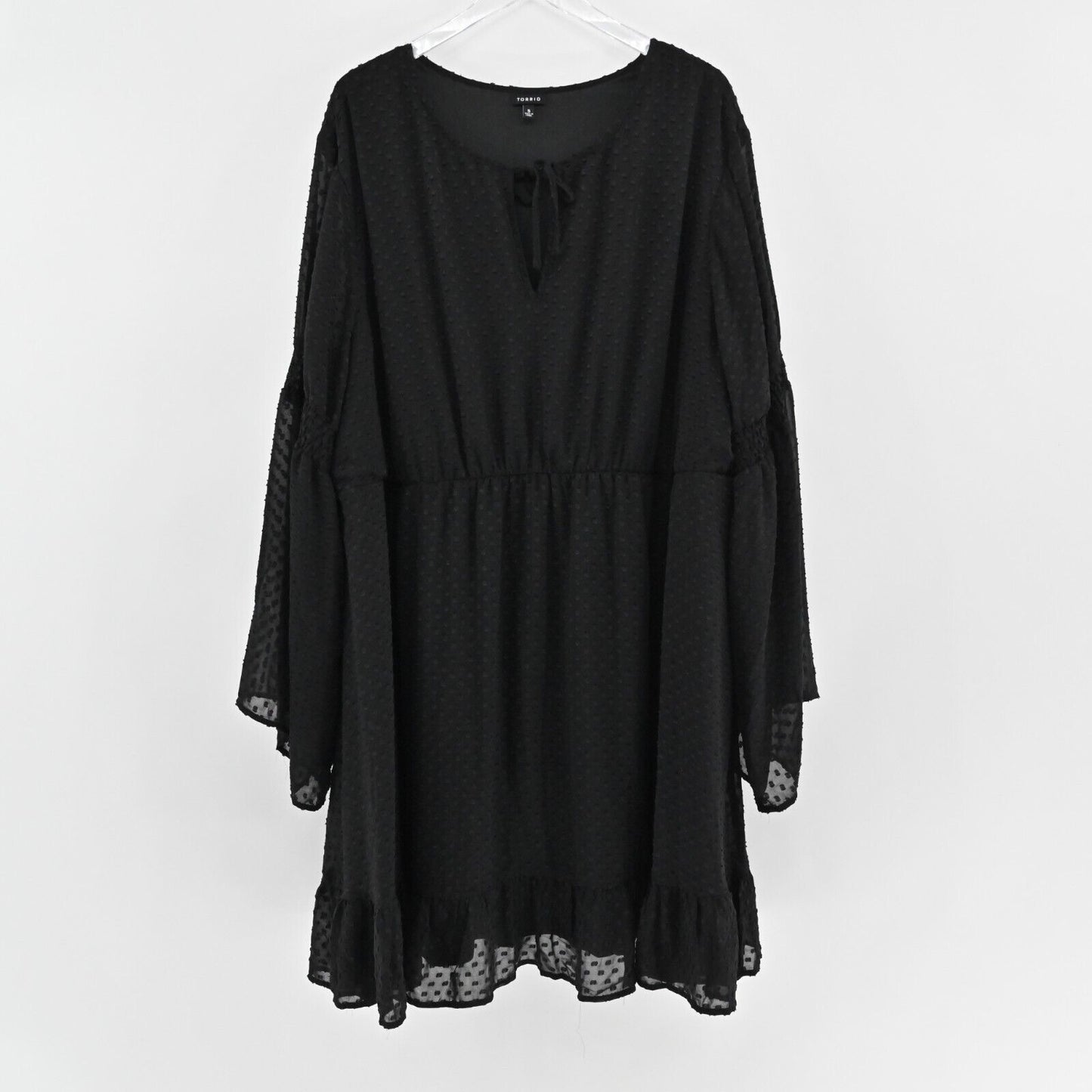 TORRID Dress Size 5X Black Bell Sleeve Swiss Dot Chiffon Skater Vamp Whimsgoth