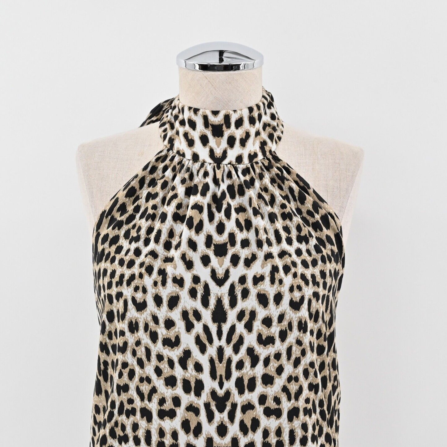 ALICE OLIVIA Dress Size S Leopard Print Silk Blend High Neck Halter Mini Shift