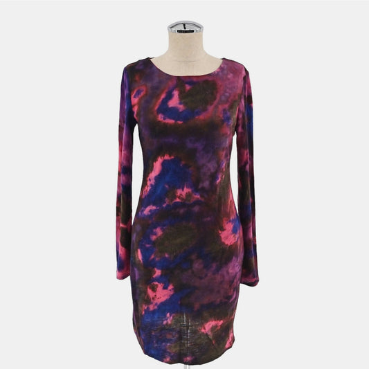 ALICE OLIVIA Womens Long Sleeve Knit Dress Sz S Pink Purple Floral Dopamine Mini