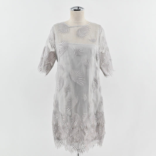 Yoana Baraschi Cocktail Dress Size 8 Gray Sheer Overlay Floral Embroidered