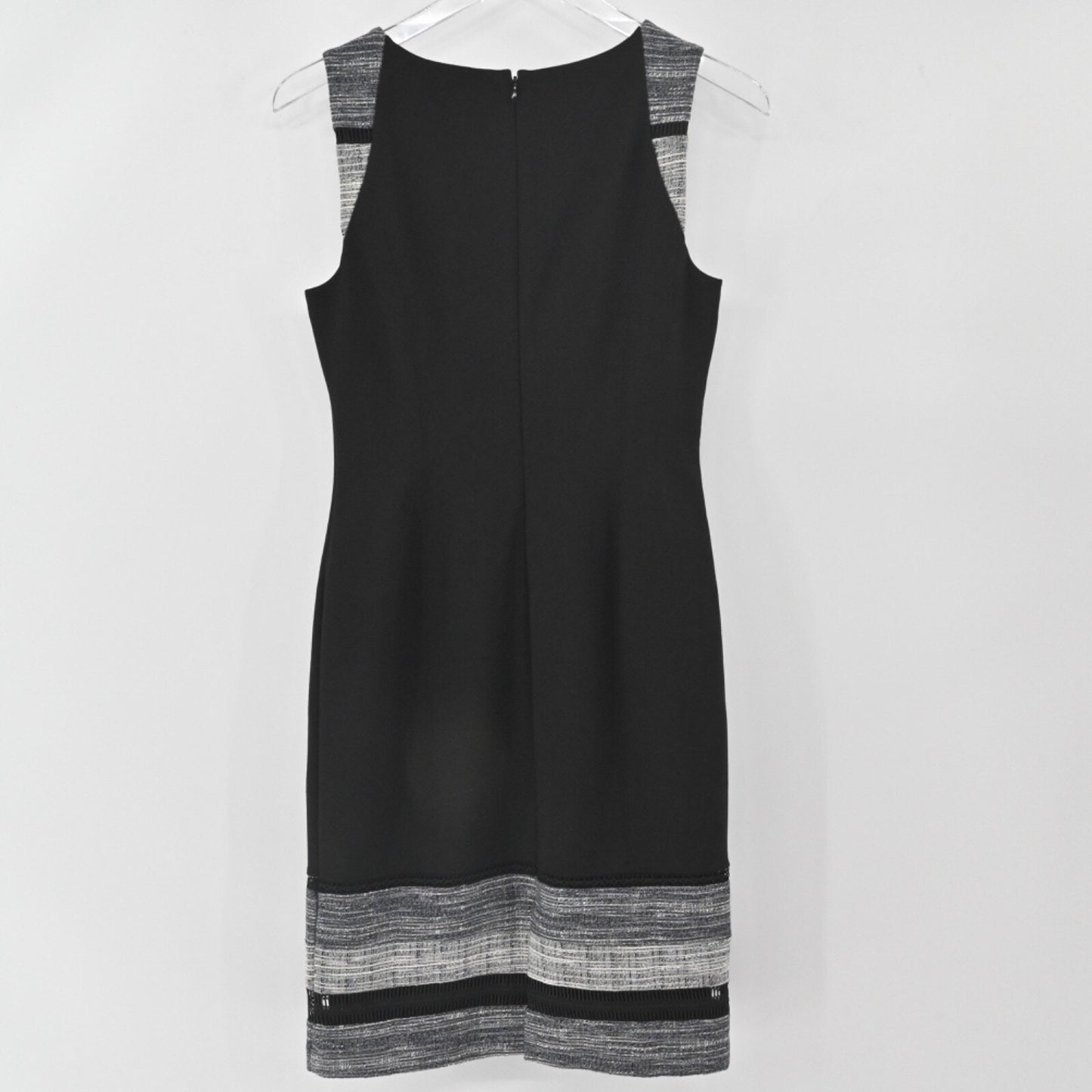 WHBM Sheath Dress Size 2 Black Sleeveless Tweed Trim Stripe Minimalist Elegant