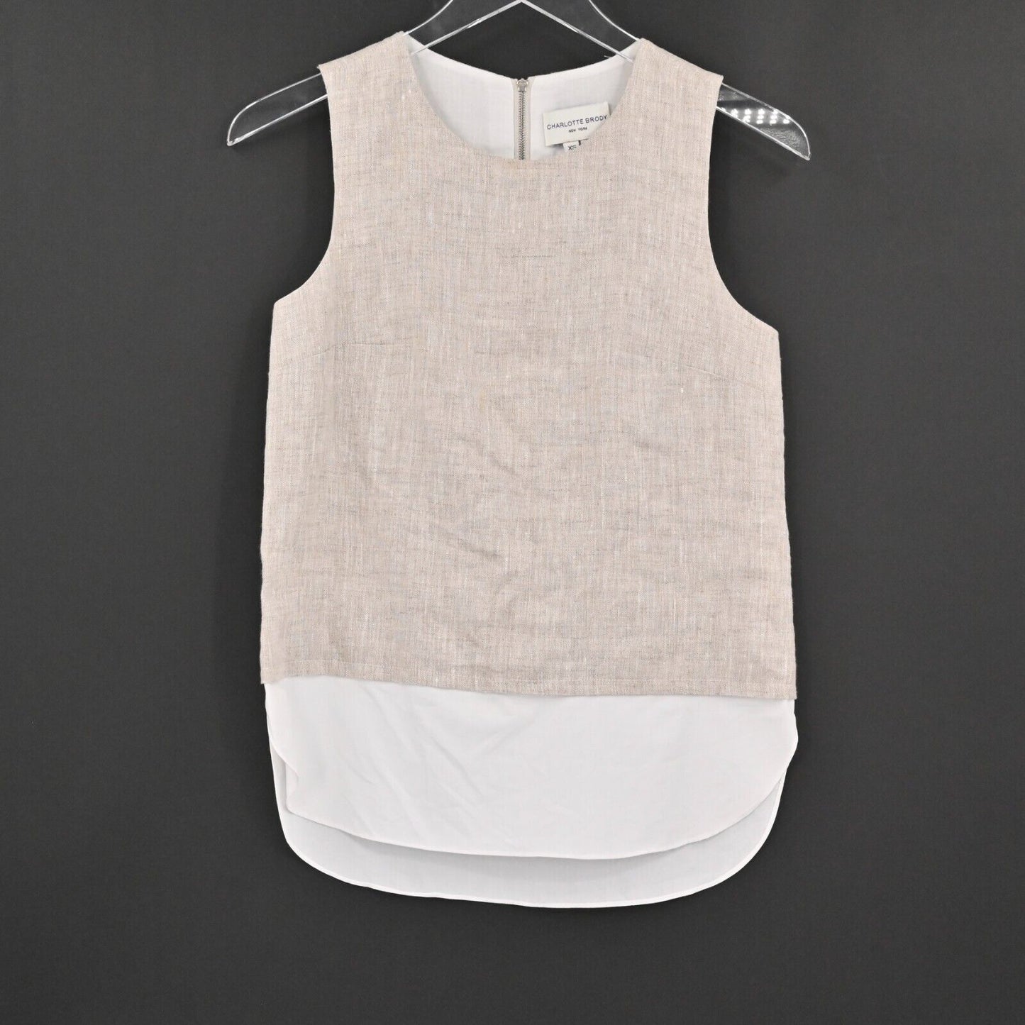 CHARLOTTE BRODY Top Womens Sz XS Tan Sleeveless Blouse Chic Boho Round Neck Zip