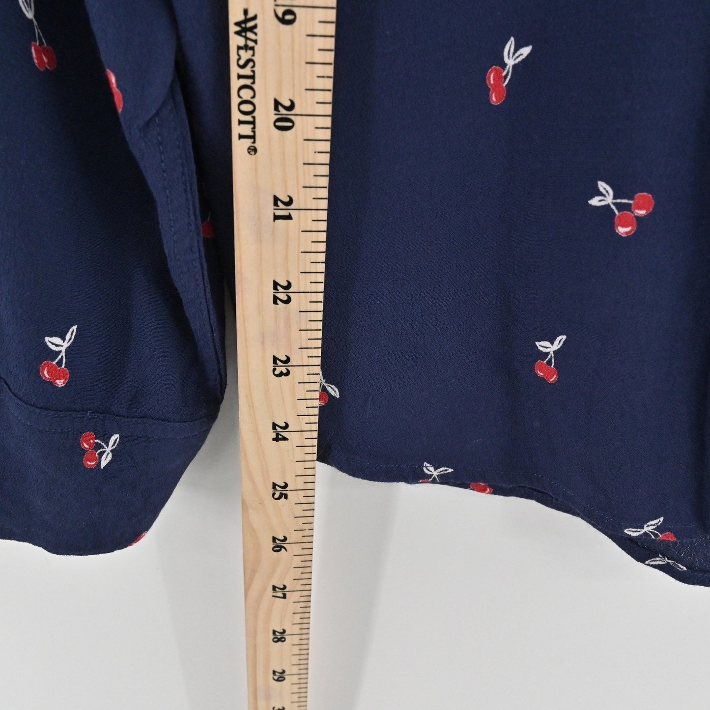 Rails Womens Kate Top Size XS Cherry Print Preppy Button Navy Blue Long Sleeve