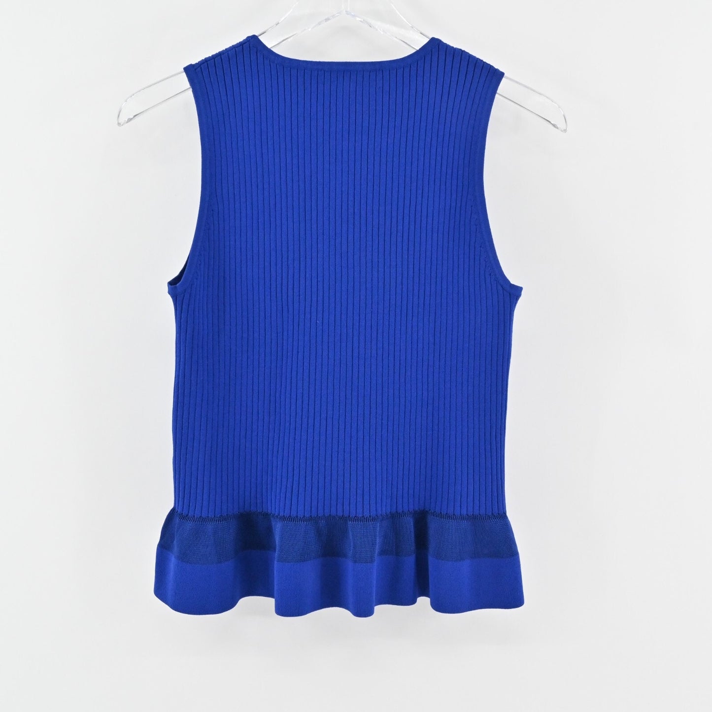 DIANE VON FURSTENBERG Top Womens Size M Cobalt Blue Ribbed Knit Peplum Tank DVF