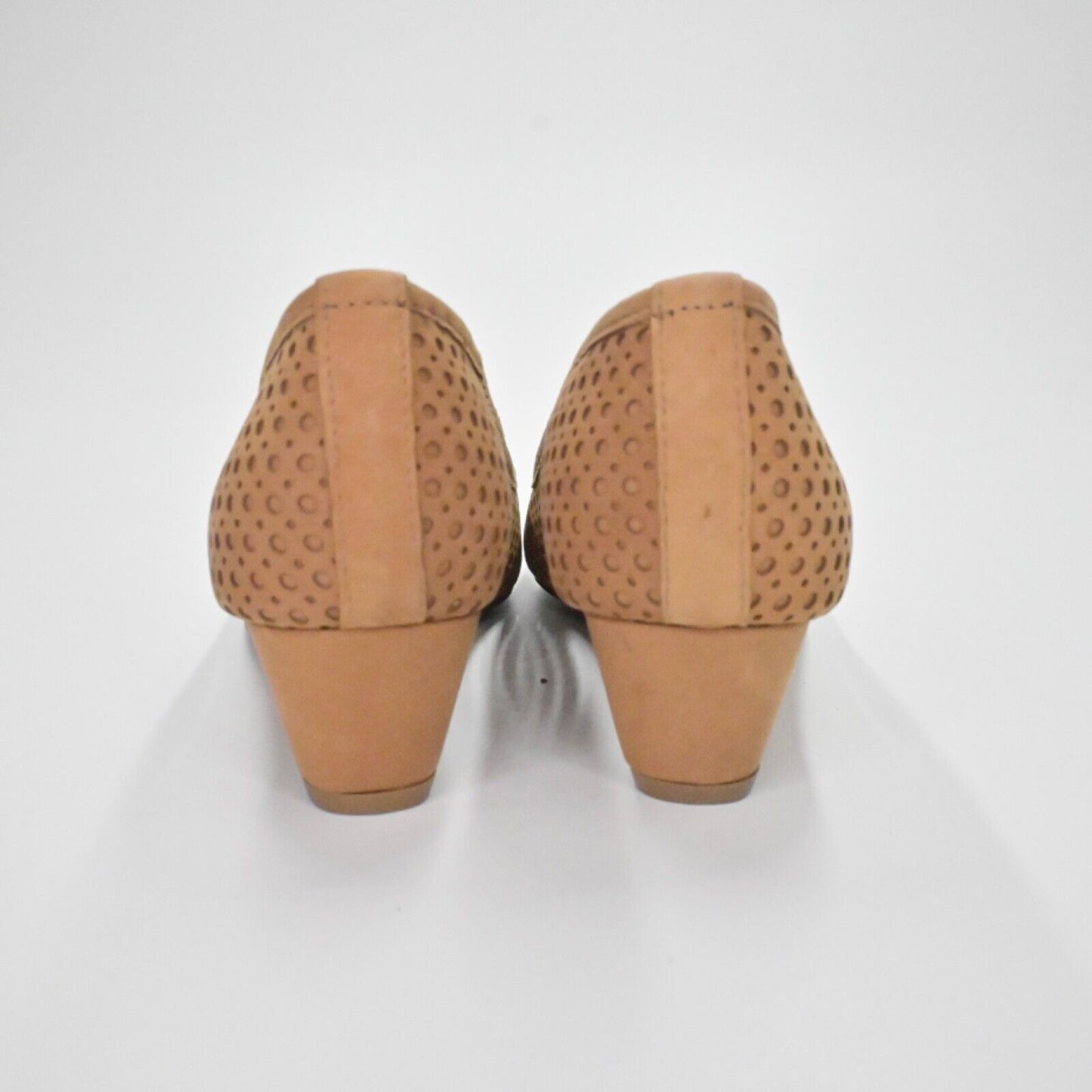 FRENCH SOLE Pumps Womens Size 6 Brown Perforated Nubuck Peep Toe Necessary Wedge