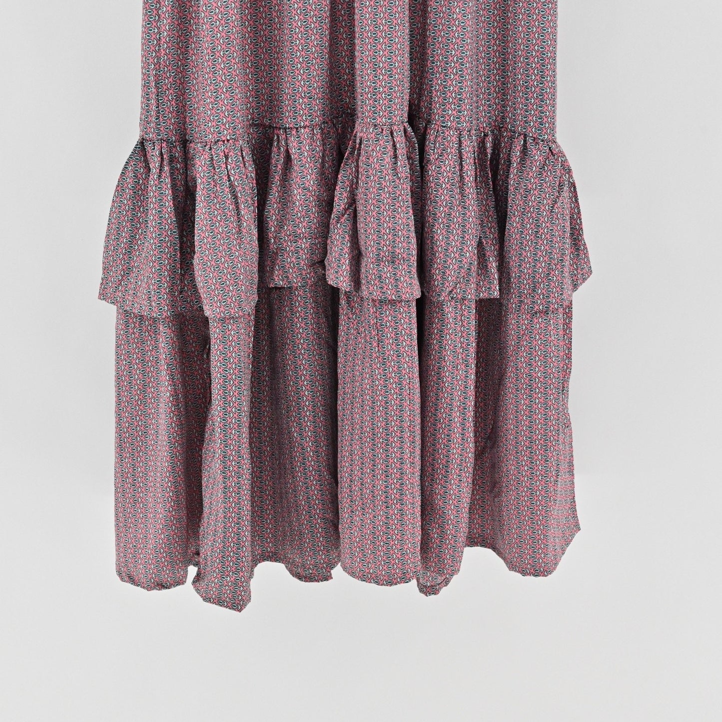 PERRY WALKER COLLECTIVE Cornelia Midi Dress Size M Pink Floral Silk Peasant Boho