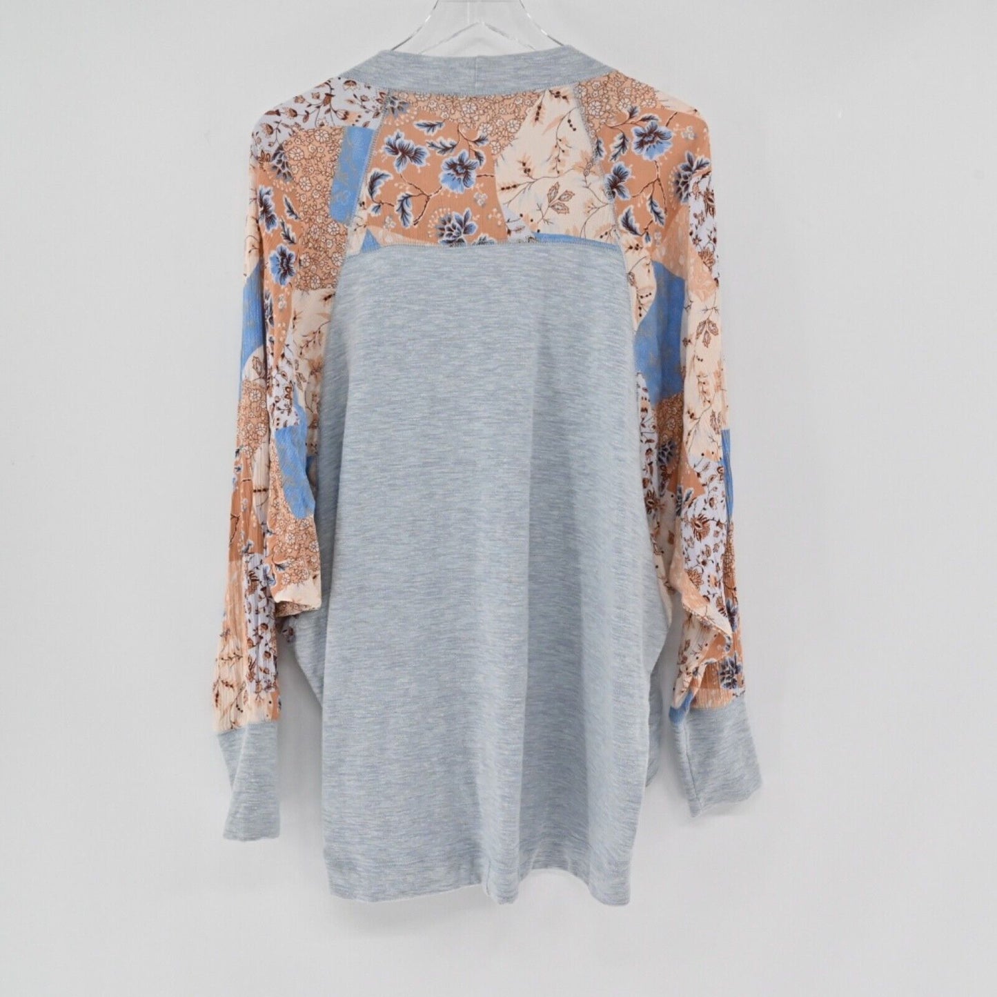 DOE AND RAE Cardigan Womens Sz L Blue Floral Patchwork Dolman Sleeve Open Front