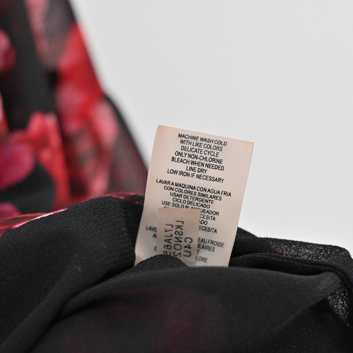 KARL LAGERFELD Top Womens Size L Red Black Floral Bell Sleeve Blouse Chiffon