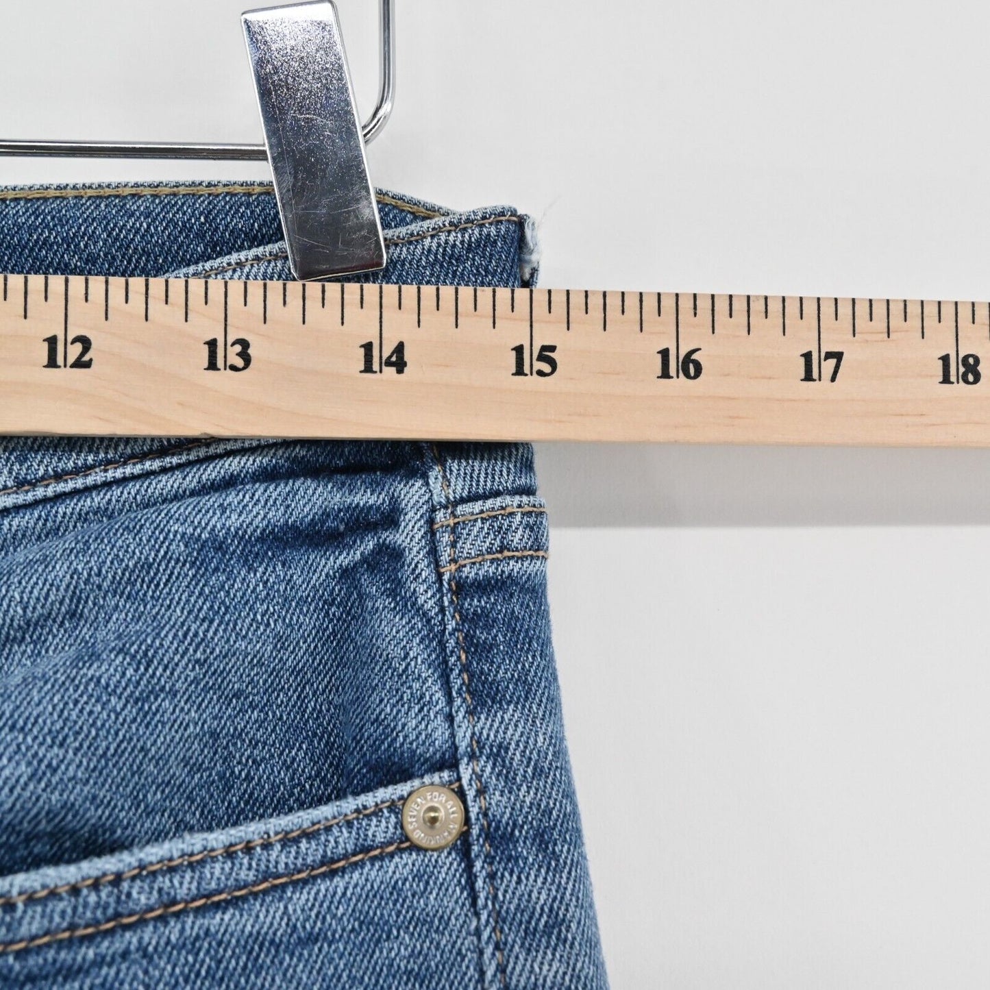 7FAM Jeans Womens Size 29 Luxe Vintage High Rise Slit Blue Denim Flare Raw Hem