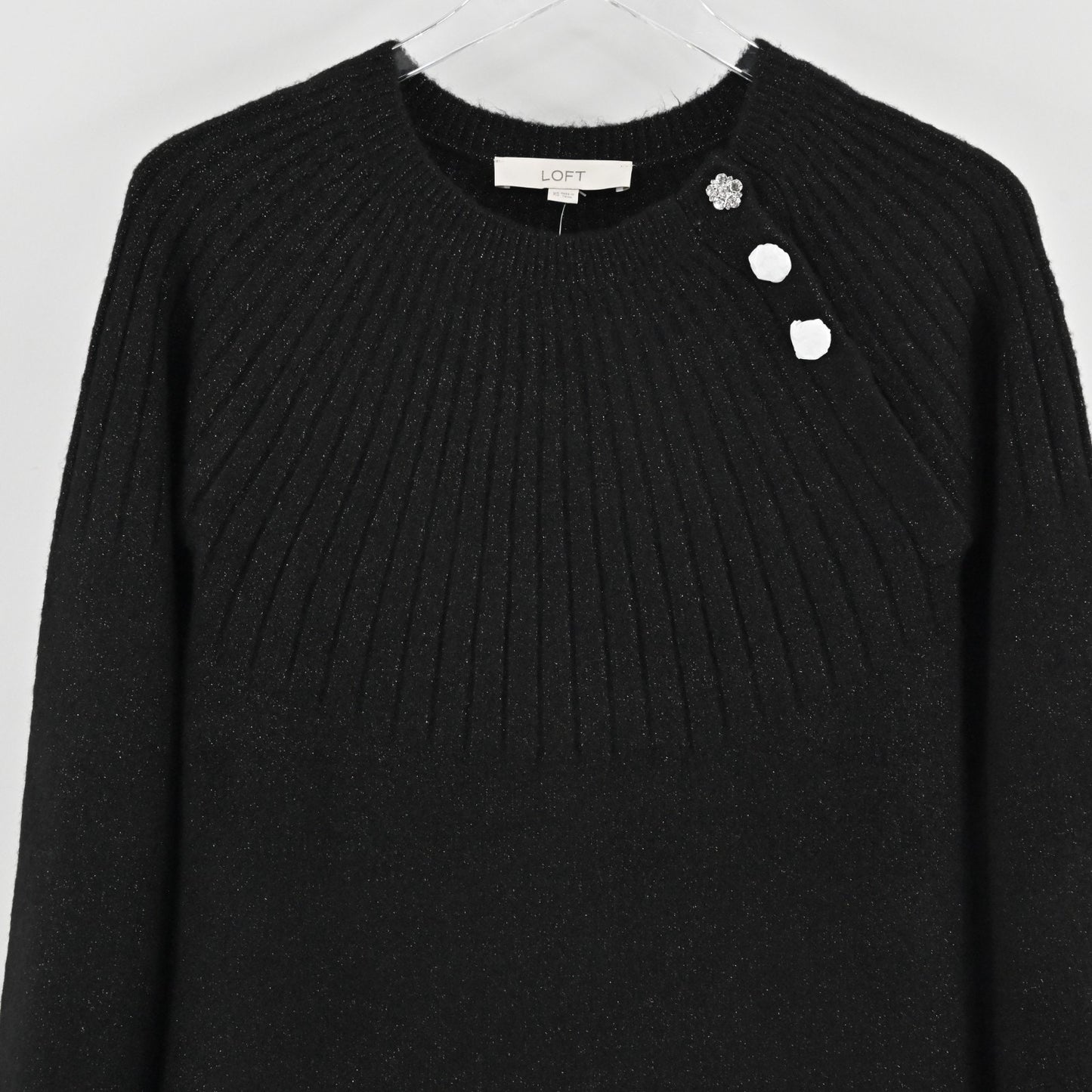 LOFT Metallic Sweater Dress Size XS Black Rhinestone Super Soft Knit Long Sleeve